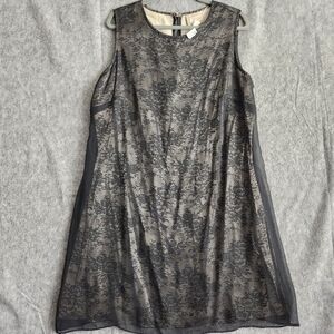 Vintage Boulevard De Paris Mesh A Line Dress Women's 16 Black Floral USA Y2K NEW